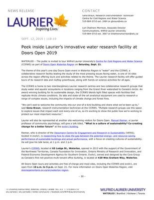 118-2019 : Peek inside Laurier’s innovative water research facility at Doors Open 2019