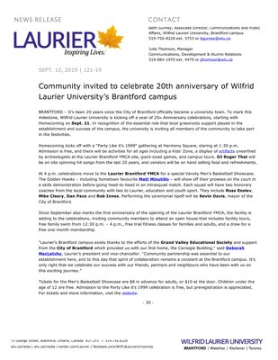 121-2019 : Community invited to celebrate 20th anniversary of Wilfrid Laurier University’s Brantford campus