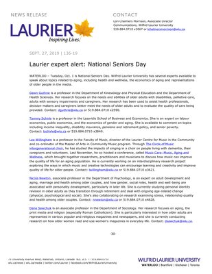 136-2019 : Laurier expert alert: National Seniors Day