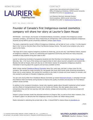 155-2019 : Founder of Canada’s first Indigenous-owned cosmetics company will share her story at Laurier’s Open House