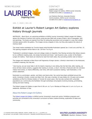 01-2020 : Exhibit at Laurier’s Robert Langen Art Gallery explores history through journals