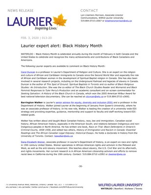 13-2020 : Laurier expert alert: Black History Month