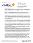 30-2020 : Laurier researchers studying mental health impacts of the COVID-19 outbreak on Canadian workers