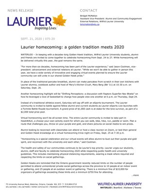 75-2020 : Laurier homecoming: a golden tradition meets 2020