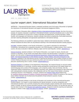 96-2020 : Laurier expert alert: International Education Week