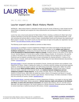 08-2021 : Laurier expert alert: Black History Month