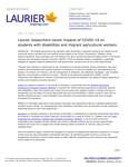 10-2021 : Laurier researchers tackle impacts of COVID-19 on students with disabilities and migrant agricultural workers