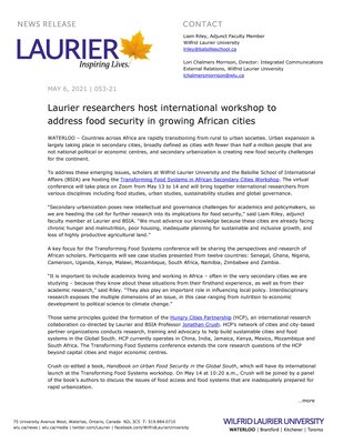 53-2021 : Laurier researchers host international workshop to address food security in growing African cities