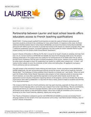 58-2021 : Partnership between Laurier and local school boards offers educators access to French teaching qualifications