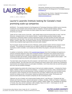 60-2021 : Laurier’s Lazaridis Institute looking for Canada’s most promising scale-up companies