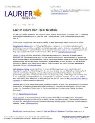 83-2021 : Laurier expert alert: Back to school