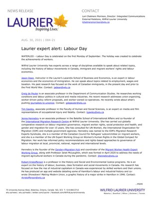 84-2021 : Laurier expert alert: Labour Day