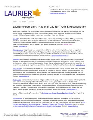 92-2021 : Laurier expert alert: National Day for Truth & Reconciliation