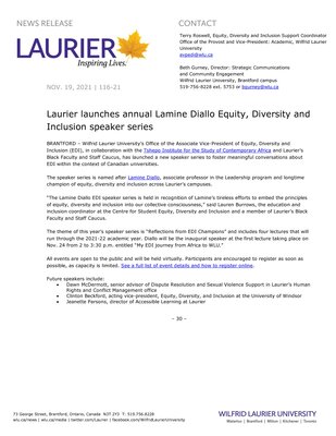 116-2021 : Laurier launches annual Lamine Diallo Equity, Diversity and Inclusion speaker series