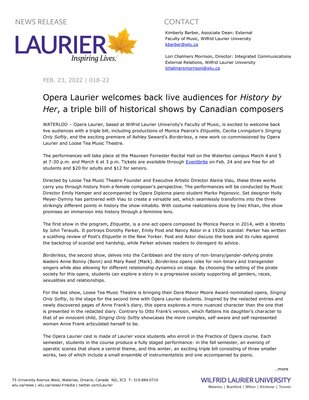 18-2022 : Opera Laurier welcomes back live audiences for History by Her, a triple bill of historical shows by Canadian composers