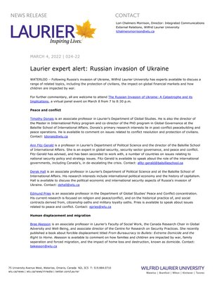 24-2022 : Laurier expert alert: Russian invasion of Ukraine