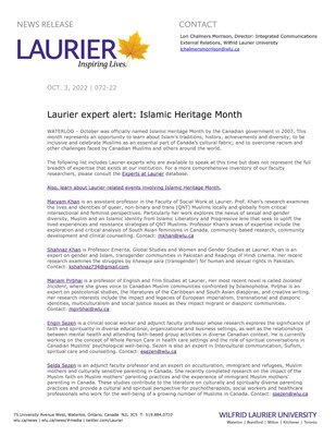 72-2022 : Laurier expert alert: Islamic Heritage Month