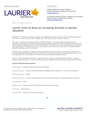 75-2022 : Laurier event to focus on increasing diversity in teacher education