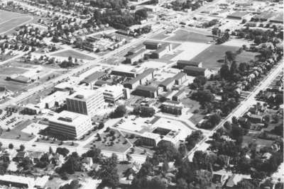 Aerial view of Waterloo Lutheran University, 1971