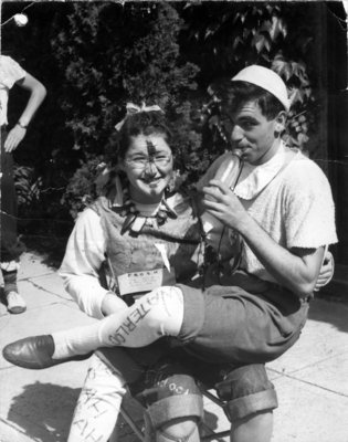 Waterloo College freshmen Alice Bald and Ron Lowe during initiation week, 1947