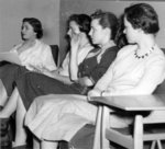 Female Waterloo College students sitting in girls' common room