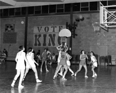 Waterloo Lutheran University women's basketball team during game