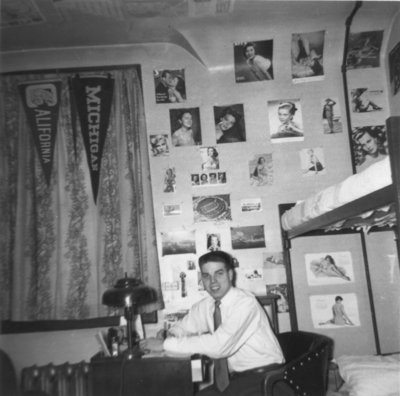 Don Moffat in dormitory, Waterloo College