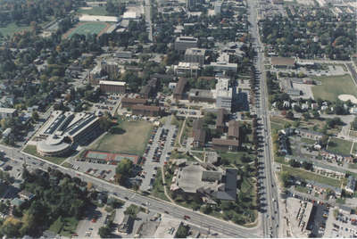 Aerial view of Wilfrid Laurier University, 1995
