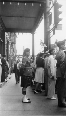 Man in military uniform at Luther League convention parade, 1941