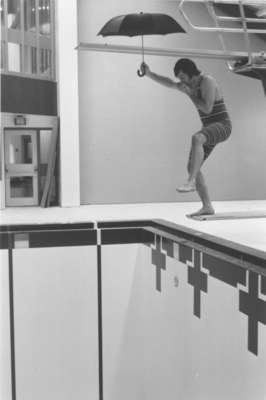 Ian Smith standing on diving board