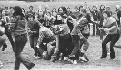 Powder puff football game during Winter Carnival 1973