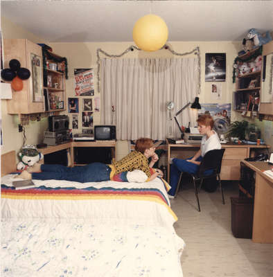 Two women in residence room, Wilfrid Laurier University