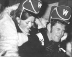 Male and female Waterloo Lutheran University football fans at the 1968 Canadian College Bowl