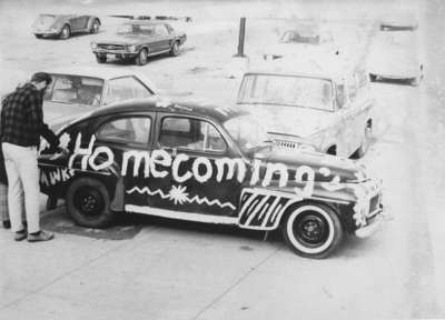 Car decorated for Waterloo Lutheran University Homcoming, 1969