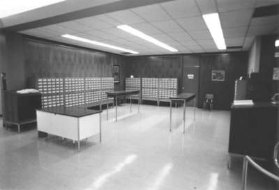 Waterloo Lutheran University Library circulation desk and card catalogue