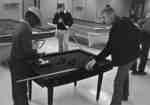 Men playing pool in Student Union Building, Waterloo Lutheran University