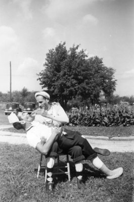 Two Waterloo College freshmen during initiation week, 1947