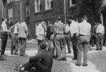 Men in front of Willison Hall, Waterloo College