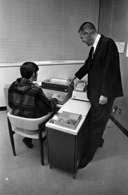 Student using computer, Waterloo Lutheran University