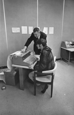 Student using computer, Waterloo Lutheran University