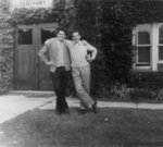 Two students in front of Willison Hall, Waterloo College