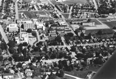 Aerial view of Waterloo Lutheran University, 1971