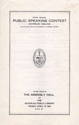 Fifth annual public speaking contest, Waterloo College (in affiliation with the University of Western Ontario)