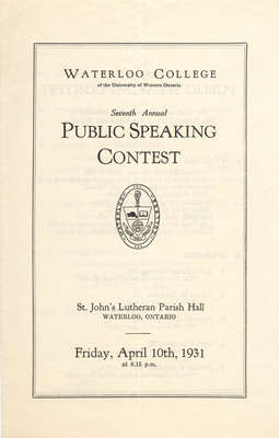 Waterloo College of the University of Western Ontario, seventh annual public speaking contest