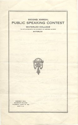 Second annual public speaking contest, Waterloo College (in affiliation with the University of Western Ontario), Waterloo