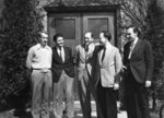 Five men standing in front of Willison Hall, Waterloo College