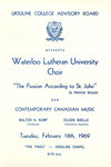 Ursuline College Advisory Board presents Waterloo Lutheran University Choir, 1969