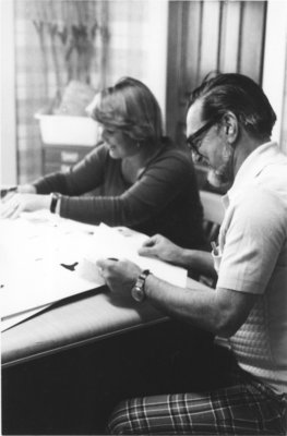 Lawrence Toombs and woman working with archaeological tools