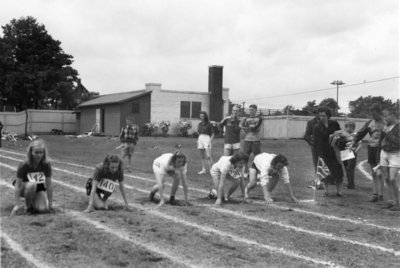 Girls track event, Waterloo College Invitation Games, 1947