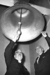 Albert Lotz and J. Ray Houser ringing the Reformation Bell at St. Peter's Lutheran Church, Kitchener